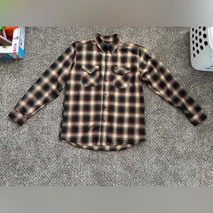 Dixxon Men’s Flannel Black/Tan/Red MORENO Pearl Snaps Button Up Sz L